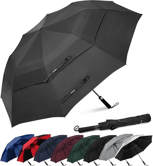 G4Free 62-Inch Portable Golf Umbrella - Oversized Double Canopy, Windproof & Waterproof | Black