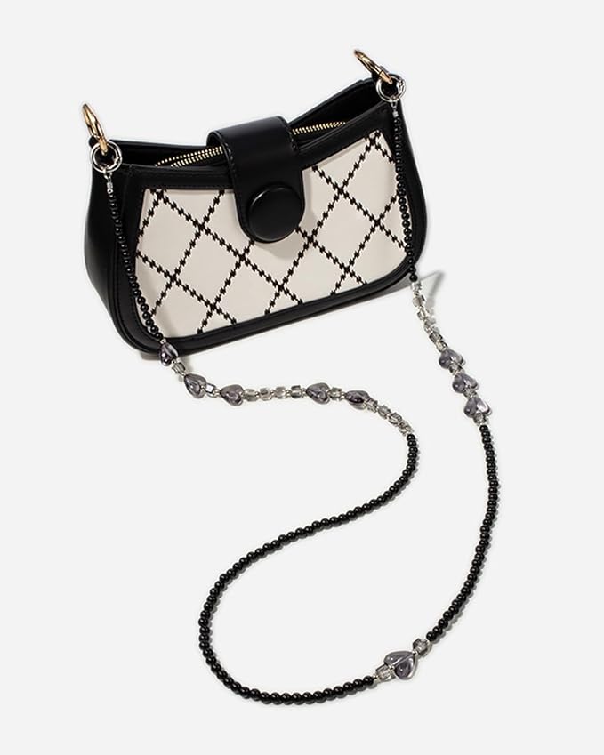 Phone Chain Crossbody Pearl Strap,Pearl Beaded Chain Shoulder Crossbody Lanyard with Phone Tether Patches Compatible with Most Phones Bag Purse