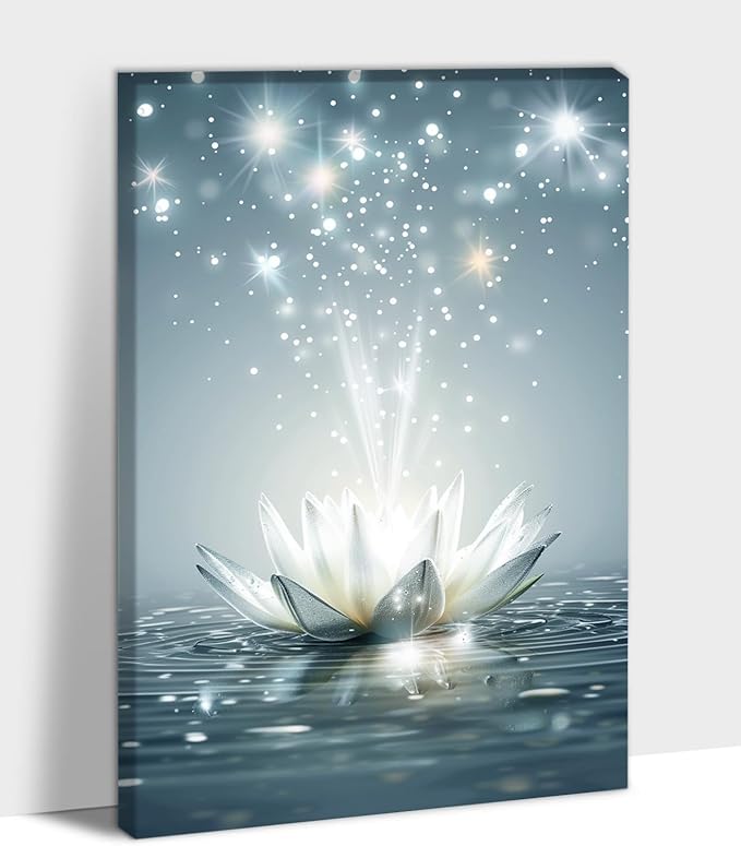 GUTTATY Zen Floral Canvas Wall Art, Water Lily Bloom Picture, Lotus Flower Canvas Art Print, Spiritual Zen Wall Picture, Meditation Spiritual Zen Flower Print for Yoga Spa Spiritual Room 28x40 inch