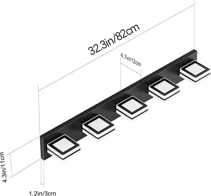 Ralbay Modern LED Black Vanity Light 5 Lights Modern LED Bathroom Vanity Lights Over Long Mirror Acrylic Up and Down Matte Black Bath Wall Lighting Fixtures