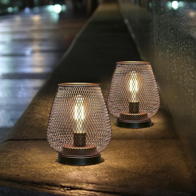 JHY DESIGN Set of 4 Metal Cage LED Lantern Battery Powered Cordless Accent Light with LED Great for Weddings Parties Patio Events for Indoors Outdoors