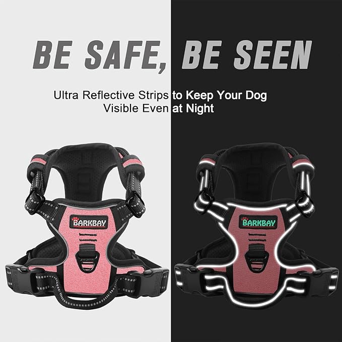 BARKBAY No Pull Dog Harness Front Clip Heavy Duty Reflective Easy Control Handle for Large Dog Walking(Light Pink,XS)