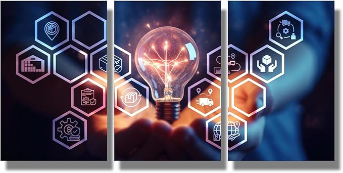 LSIUHWUWI Modern Wall Art 3 Panel AI Logistic Management Concept Picture Prints on Canvas for Living Room Computer Room,Office Wall Decoration, Framed Ready to Hang 12x16inchx3