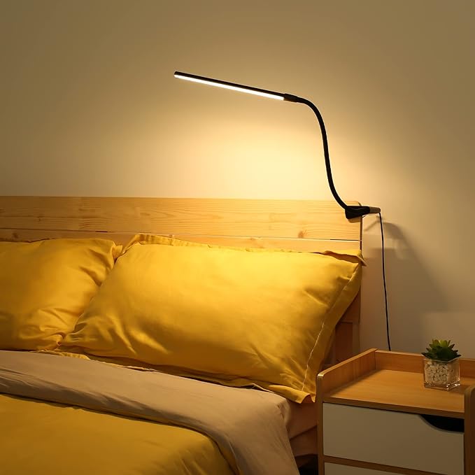 Lepro Clip on Desk Lamp, LED Reading Light with Clamp, 460LM 5W, Black | 3 Color Modes 10 Brightness, Dimmable, USB Small Desk Light with Gooseneck Swing Arm for Nail, Home Office and Dorm