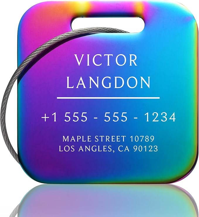Stainless Luggage Tags for Suitcases: Metal Personalized Luggage Tags and Bags with Customizable Texts (Rainbow)