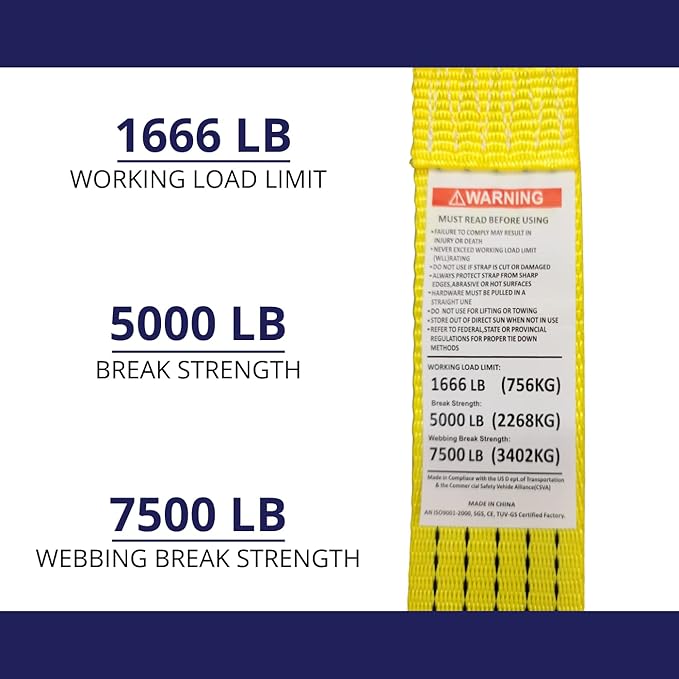Ratchet Tie Down Straps, 2 in x 15 ft, 5,000 lb Breaking Strength, J-Hook, 6-Pack