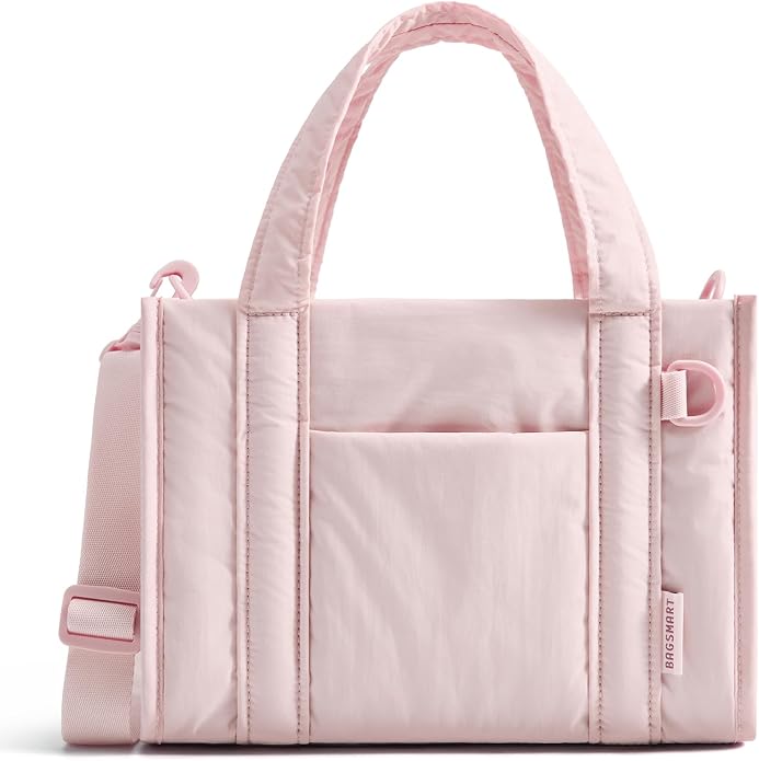BAGSMART Boxy Tote Bag for Women, Crossbody Work Bag with Zipper | 3 Sizes Small Mini Tote Bag, Inner Tumbler Pocket Crush Bow Should Bag for Travel Work College