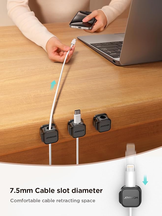 JOYROOM 6 Pack Magnetic Cable Clips, Cord Organizer Adhesive Wire Holder | Home Nightstand Office Desk Accessories, Car Wall Organization, Phone Charger Cord Holder Management, Cable Smooth Adjustable