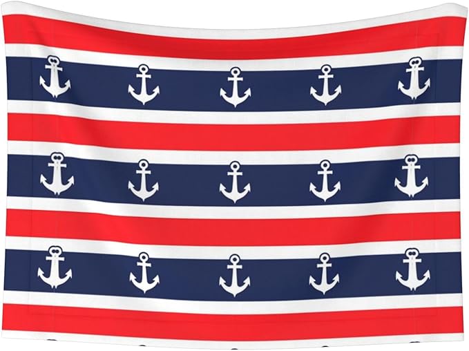 Double Sided Plush Pet Blanket for Small Large Animals, Nautical Anchor Seamless Pattern Blue and Red Stripe, Reversible Throw with Dimpled Dot Side and Flat Side for Kennels Living Rooms