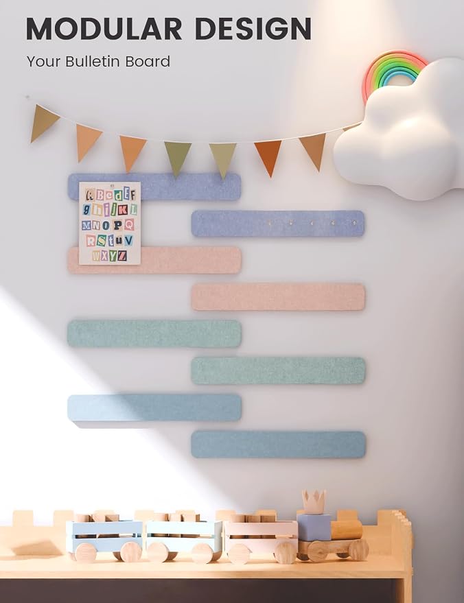 Fluxynara 13" x 2" Felt Wall Panels, Coastal Haze | 8-Pack Includes 50 Push Pins and Adhesive Tabs for Photos, Notes and Decor in Bedroom Doors, Home Office or Studios