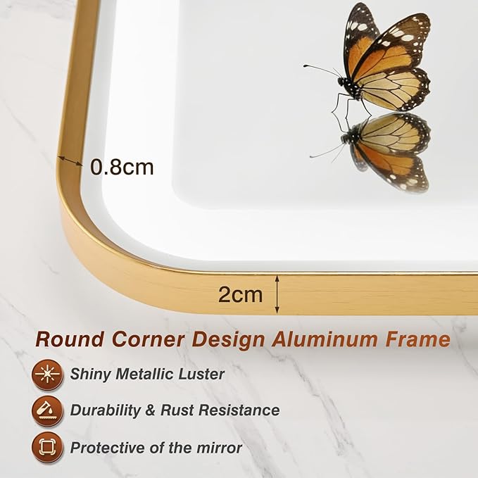 32x40 Inch Gold Framed LED Bathroom Mirror with Lights,Smart Bathroom Mirror,Motion Sensor,Tempered Glass,Anti-Fog,Stepless Dimmable & 3 Colors,Memory,Vanity Mirror for Wall