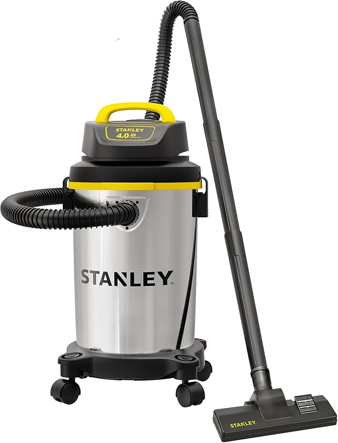 Stanley - SL18129 Wet/Dry Vacuum, 4 Gallon, 4 Horsepower, Stainless Steel Tank Silver+yellow