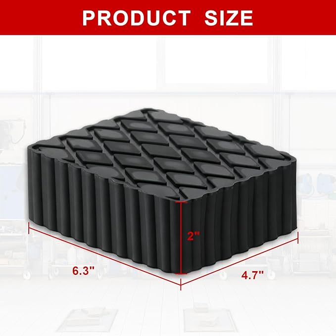 4 Pack Solid Floor Jack Rubber Blocks Pad, Universal Non-Slip Jack Lift Pads for Cars, SUVs and Light Trucks, 12000lbs Loading Capacity, 6-3/8" x 4-3/4" x 2"