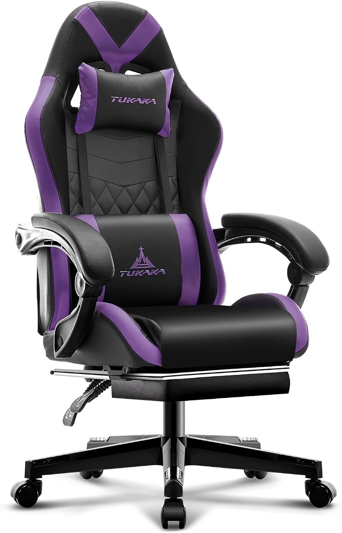Gaming Chair,Ergonomic Massage Office Chair with Footrest,Purple | Pocket Spring Cushion,Reclining,Thick High Back,Headrest and Lumbar Support,Adjustable Leather Computer Chair Gamer Chair