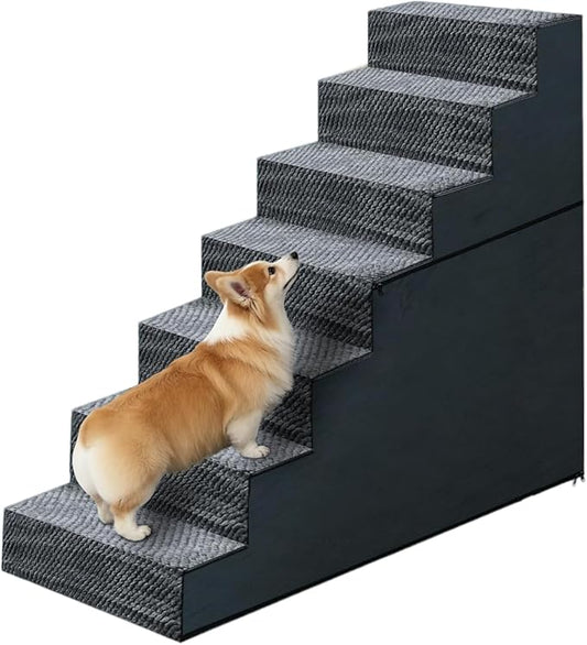 31" H Dog Stairs for Small and Medium Dogs 7-Step Ramps for High Beds and Couch Non-Slip Extra Wide Pet Stairs for Old Dogs and Puppy and Cat - Stable & Durable with Machine Washable Cover Indoor