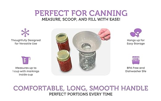 Wide Mouth Funnel with 1 Cup Measuring Scoop Set, Perfect for Funnels for Kitchen Use Filling Jars, Kitchen Set, Canning Funnel for Mason Jars, Plastic Measuring Cup