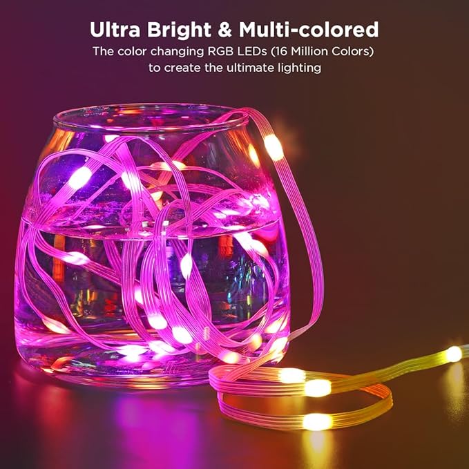 33ft Color Changing Christmas String Lights, 100 LED Twinkle Fairy Lights String Waterproof with 200+ Scene Modes, Smart App & Remote for Indoor Outdoor Christmas Tree Bedroom Patio Decor