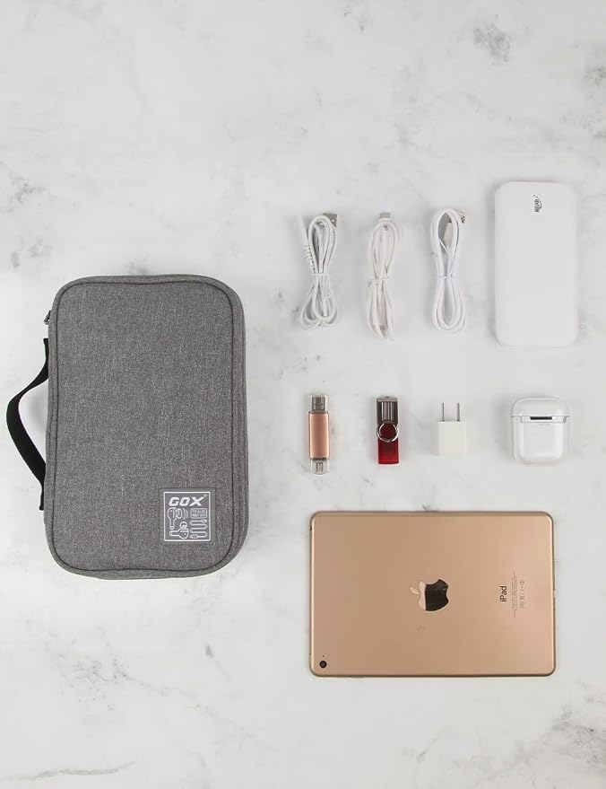 GOX Cable Organizer Pouch ��� Case for Chargers and Cords, Cord Organizer Travel Black, Small Cable Organizer Bag for Earbuds & Tech Accessories(Grey-Large)