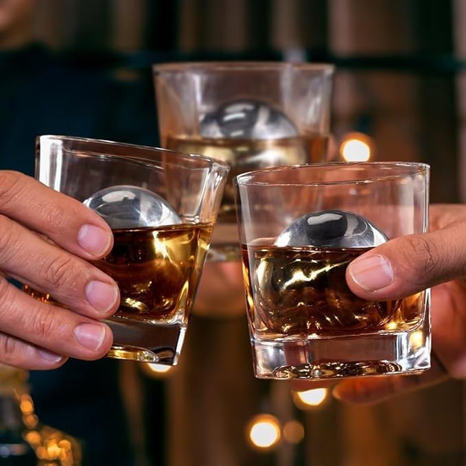Whiskey Balls Reusable 55mm, Bourbon Gifts for Men Stocking Stuffers, Whiskey Ice Stones with Tongs, for Dad Who Has Everything, Anniversary Birthday Gifts for Boyfriend Grandpa Him Husband from Wife