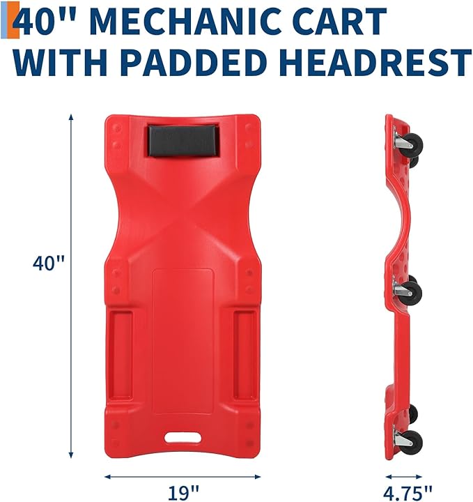 Garvee 40" Plastic Rolling Automotive Garage/Shop Creeper,350 Lbs Blow Molded Ergonomic HDPE Body Low Profile Mechanic Creeper with Padded Headrest, Dual Tool Trays and 6 Casters