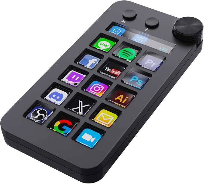 Streaming Deck,Macro pad/Calculator/Numeric Keypad Three Modes | 15 Customizable Macro Keys and LCD Bar,Large Dial,Work Efficiency Device,Compatible with Windows and Mac(N1 Black)