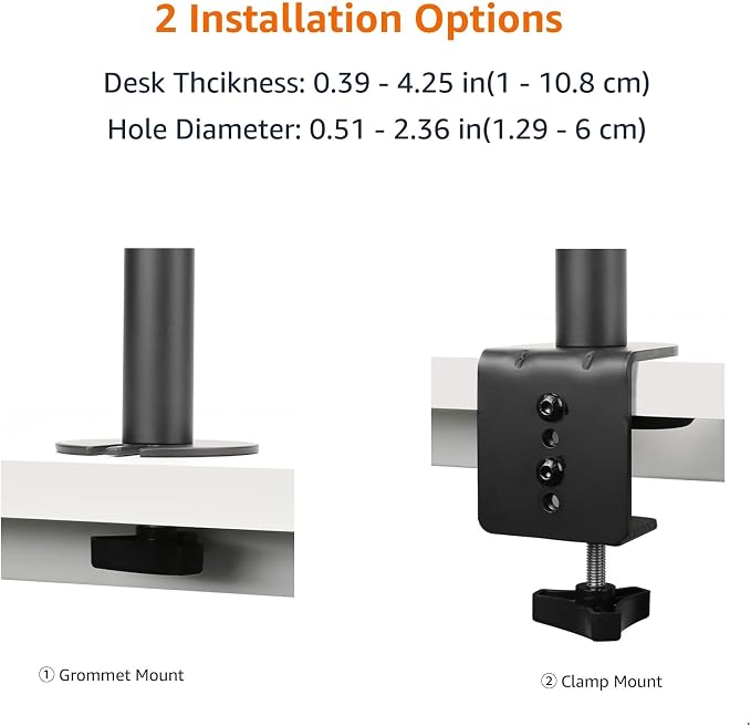 Amazon Basics Adjustable Dual Monitor Desk Mount, Supports up to 32 inch Monitors and 22 lbs per Arm, Adjustable Tension, VESA 75x75/100x100, Black