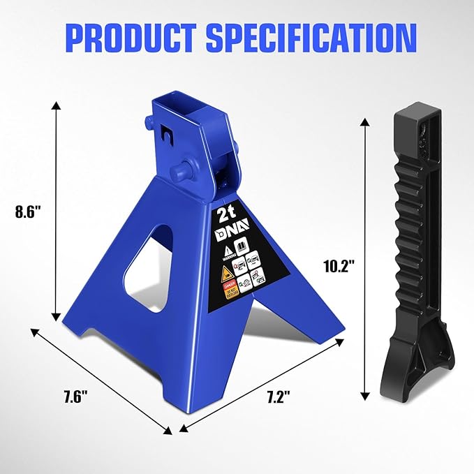 DNA Motoring 1 Pair Jack Stands, 2 Ton (4400 lbs) Capacity Car Lifting Stand, Adjustable Height Car Jack Stands for Cars, Sedans, Small Vehicles, SUV, TOOLS-00681-BL