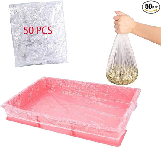 50 Pcs Disposable Rabbit Cage Liner Plastic Toilet Film Leak-Proof for Small Animals Bunny Guinea Pig Bird Cage Liners Litter Box Crate Tray Drawer Quick Cleanup Essentials Indoor (Compact)