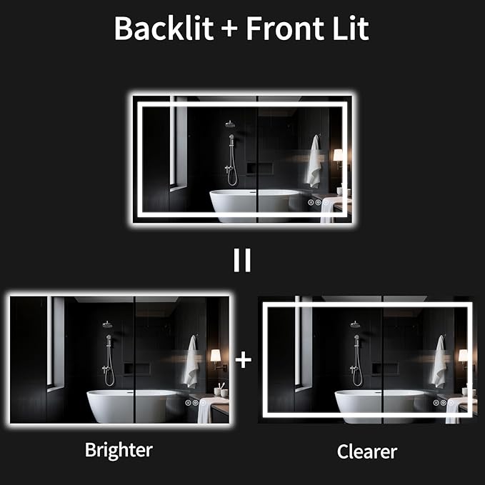 LED Bathroom Mirrors 36"x50" Bathroom Mirror with Lights for Wall, Backlit + Front Lit, 3 Colors, Anti-Fog, Dimmable Brightness for Vanity,Bathroom, Entryway, Living Room