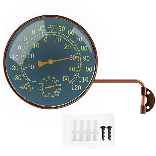 6-Inch Outdoor Thermometer and Humidity Gauge, Window Thermometer for Outside Temperature and Humidity Monitor, Brass Analog Dial, Battery-Free for Patio, Garage, Greenhouse, Garden, Wall