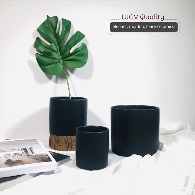 WGVI Matte Black Ceramic Cylinder Vase Width 5.5" Height 5", Flower Arrangements, Candle Holder, Terrarium Planter Pot, Storage Container Organizer, Pen Brush Holder, Home Tabletop Decor, 1 Piece