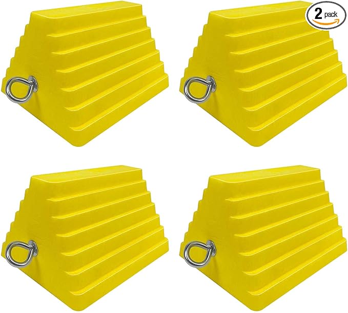 ROBLOCK 4 Packs Wheel Chocks Heavy Duty Yellow with Eyebolt for Travel Trailer Camper, Truck, Car and ATV(Yellow)