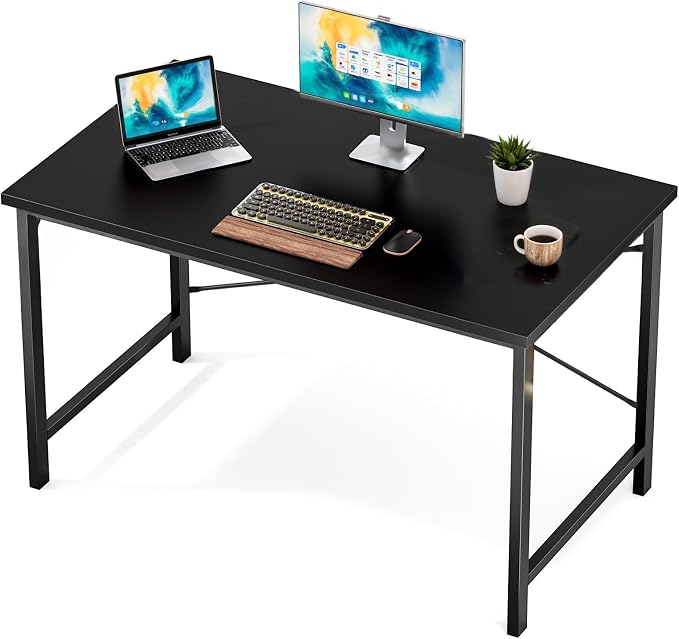 Sweetcrispy 48-Inch Small Computer Desk for Bedroom, Black | Gaming Writing Work and Study Desk for Home Office, Sturdy Metal Frame and Compact Modern Design with X-Shaped