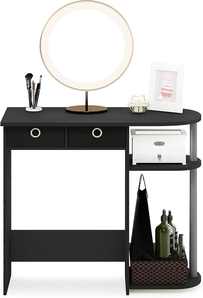 Furinno Go Green 32-Inch Computer Desk, Office Desk with 2 Side Shelves and Storage Bins, Rectangular Home Office Desk, Gaming Desk for Home Office, Bedroom, Study Room, Classic Black