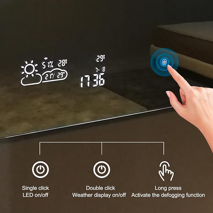 24X40 LED Bathroom Mirror with Lights, WiFi Smart Bluetooth Lighted Vanity Mirror for Bathroom with Backlit 2 Colors Dimmable Enabled Weather Display, Anti-Fog Vertically Hang Only