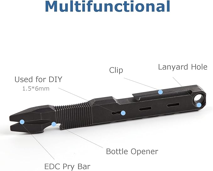 Titanium EDC Pry Bar with Nail Puller Bottle Opener Function with Pocket Clip EDC Tool (Black)