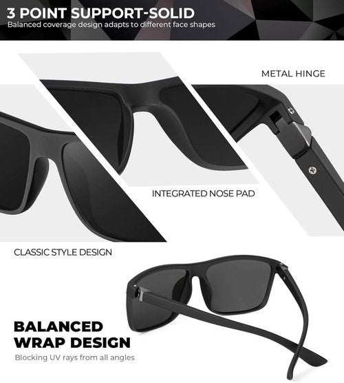 KALIYADI Polarized Sunglasses - UV Protection for Men & Women | Perfect for Driving, Fishing & Golf (3-Pack)