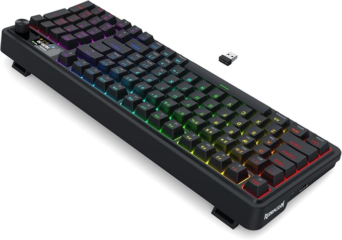 Redragon K719 PRO Wireless 95-Key Gasket Gaming Keyboard, TFT Screen & Knob | Easy-Control LED Info Display, 0-Delay Tri-Mode, Cushioned 5-Layer Noise Dampening for Creamy Thocky Sound, Practical 95 keys