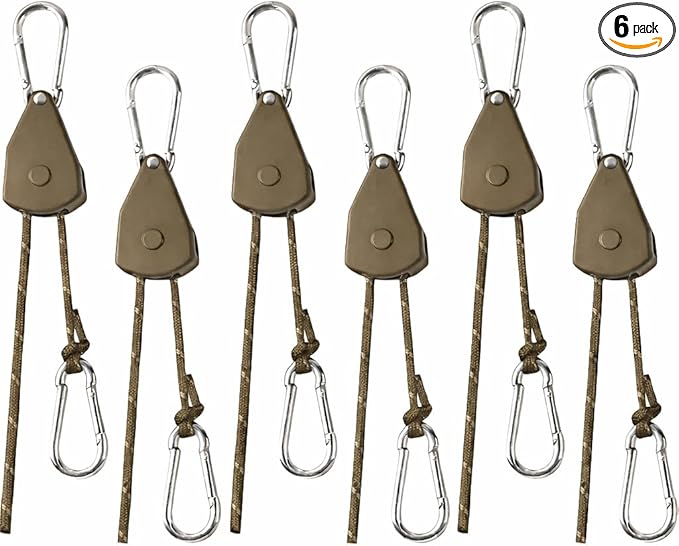 Longer 13ft Ratchet Strap Rope Tie Down Rope Rollers 6 Pack Paracord Tarps Tie Downs Small Cam Jam Retractable Paracord Ropes Tightener for Tent Canopy Use 1/8 inch