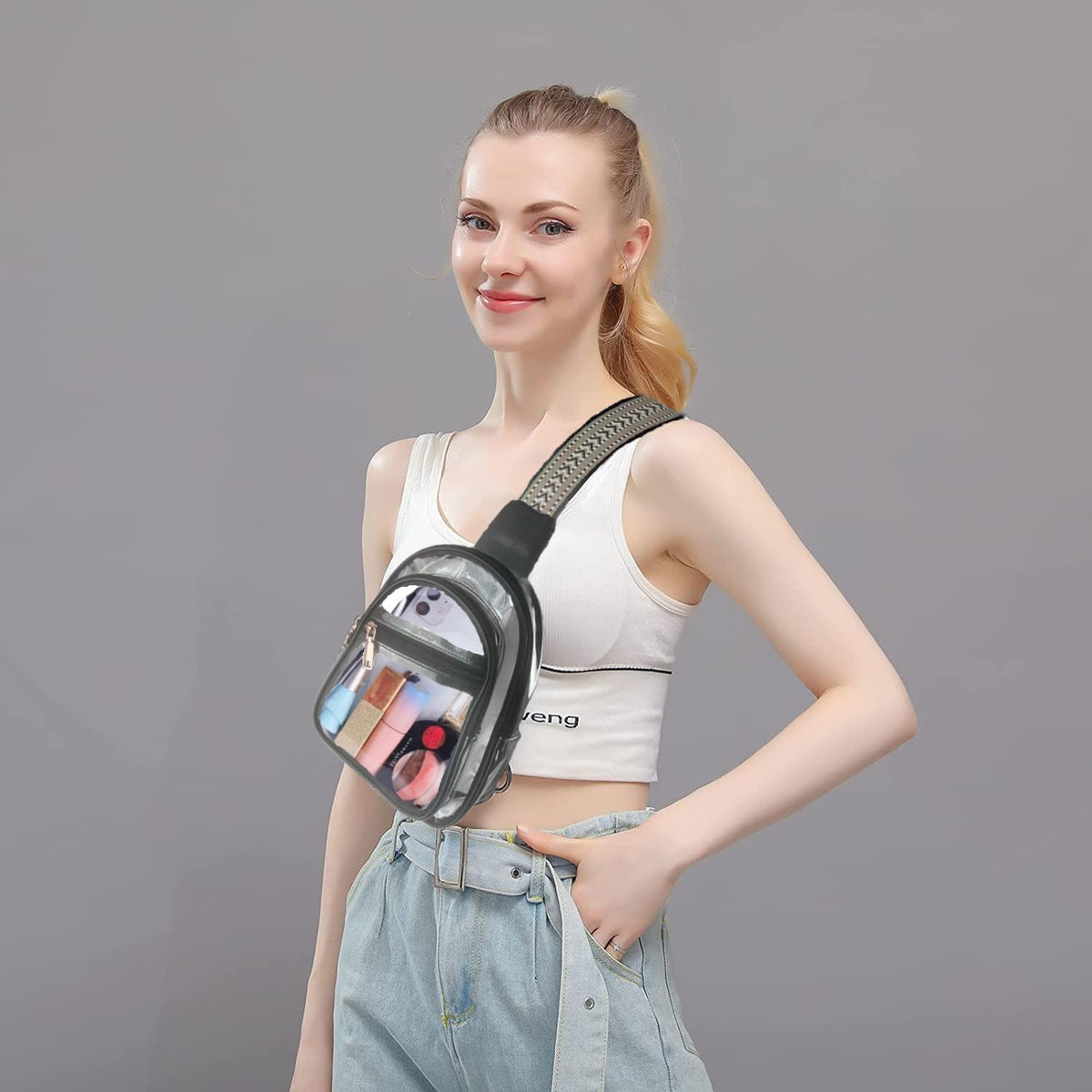 Skiennix Clear Stadium Bag - 3 Pocket Crossbody Sling Backpack | Transparent Concert Fanny Pack