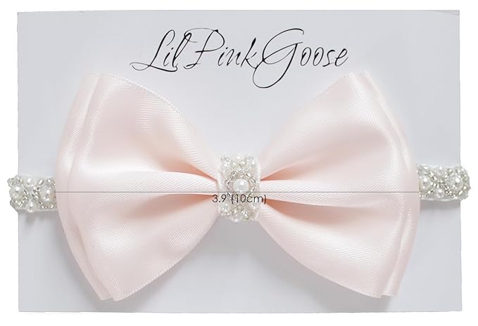 0-12 Newborn Baby Baptism Pearl Headband or Clip with Bow in WHITE Christening Headband with Satin Bow, Pearl Rhinestone Band (Light Pink(3-6Months), 1 Count (Pack of 1))