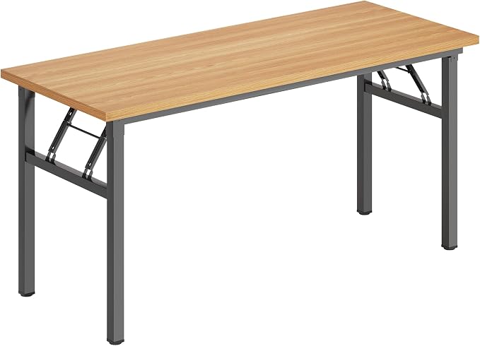 Need Office Computer Desk 54.3 Inch Sturdy Folding Laptop Table Teak | Black Frame Writing Gaming Work Table/Foldable Home Office Desk/Sewing Table, No Assembly Required