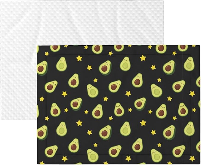 Pet Blanket for Indoor Outdoor Use, Avocado and Star Pattern Black, Two Sided Reversible Plush Mat with Bumpy Dot Texture for Patios Crates Portable Bed Companion