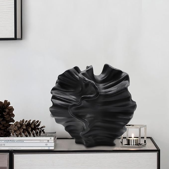 Ceramic Vase - Set of 2 for Home Decor,Black Flower Shape Pampas Vases Minimalist Nordic Boho Style for Modern Farmhouse Decor, Living Room、 Kitchen、Mantle、Bedroom、Dining Table、Office