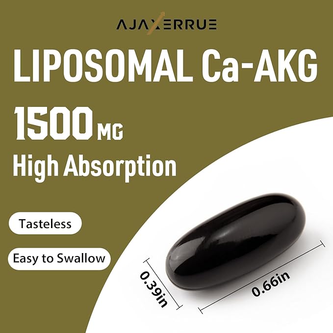 Liposomal Calcium AKG Supplement 1500 MG (Alpha-Ketoglutaric Acid), High Absorption, More Effective Than AAKG, Ca AKG for Longevity, Age Defense, Cellular Energy, Metabolic Function, 360 Softgels