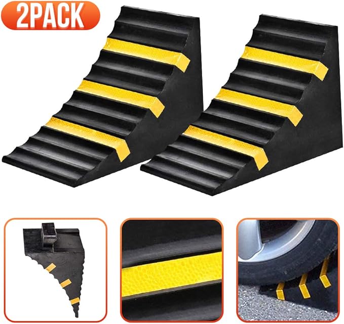 Heavy Duty Rubber Wheel Tire Chock 10" L x 6" W x 7.3" H, Front and Back for Camper, Trailer, RV, Truck, Car, Vehicle and RV (2-Pack)
