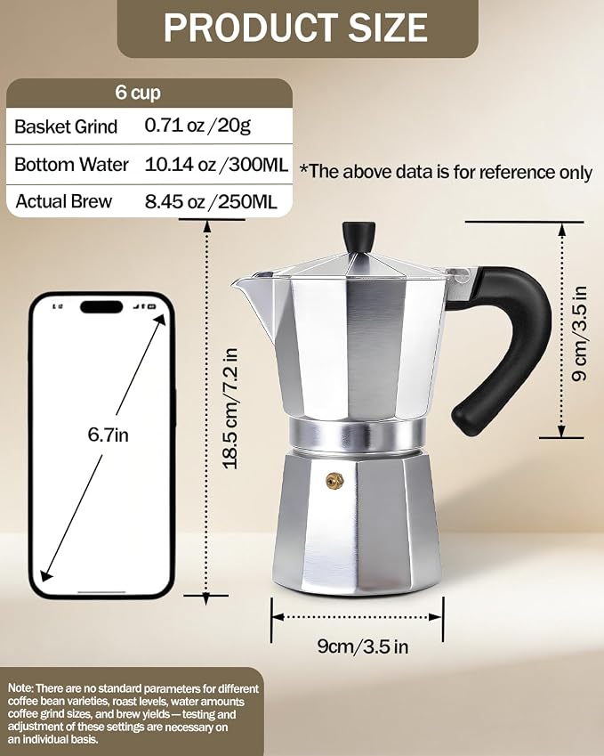 Coffee Maker Stovetop Espresso Maker 6 Cup Aluminum Moka Pot Percolator 10oz 300ml Easy Brewing for Electric Ceramic Stoves Home Camping Italian Cuban Café Classic Silver