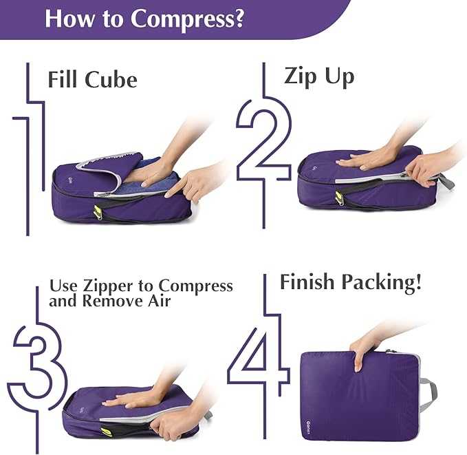 Gonex Compression Packing Cubes, 3pcs/4pcs Expandable Storage Travel Luggage Bags Organizers