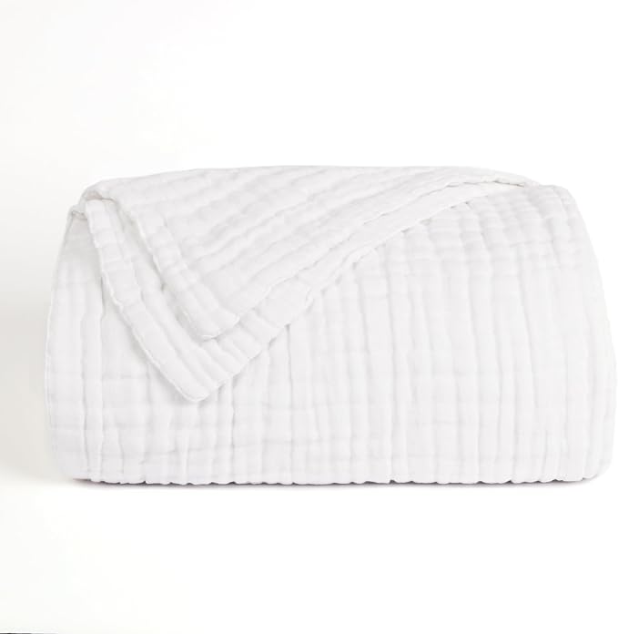 Love's cabin 100% Cotton Muslin Blanket, 6 Layer Lightweight Breathable Gauze Large Throw Blanket 50 x 70 Inches, Soft Cooling All Season Blanket for Couch or Sofa, White