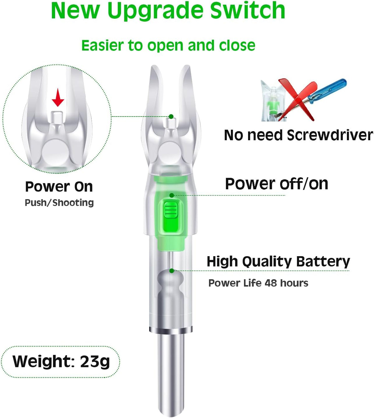Skiennix Lighted Nocks for Arrows - Bowstring Activation | 6 Pack Compatible with .166/G, .204/X, .233/H, .244/S, .246/GT